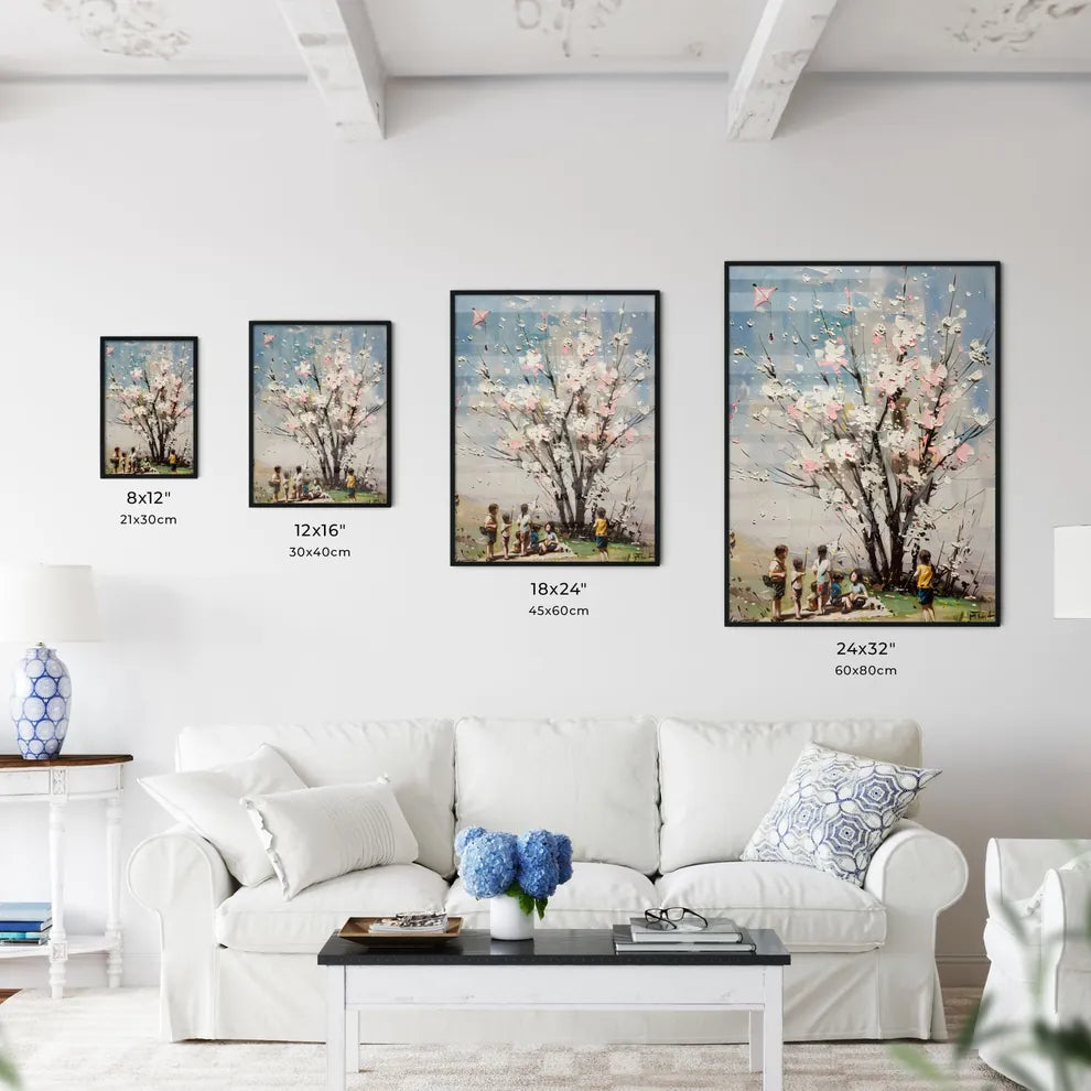 Oil painting spring picnic cherry blossom ki - Kitchen Hangings