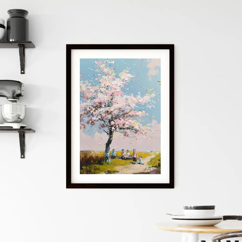 Impressionistic Spring Picnic Under Cherry T Framed Print