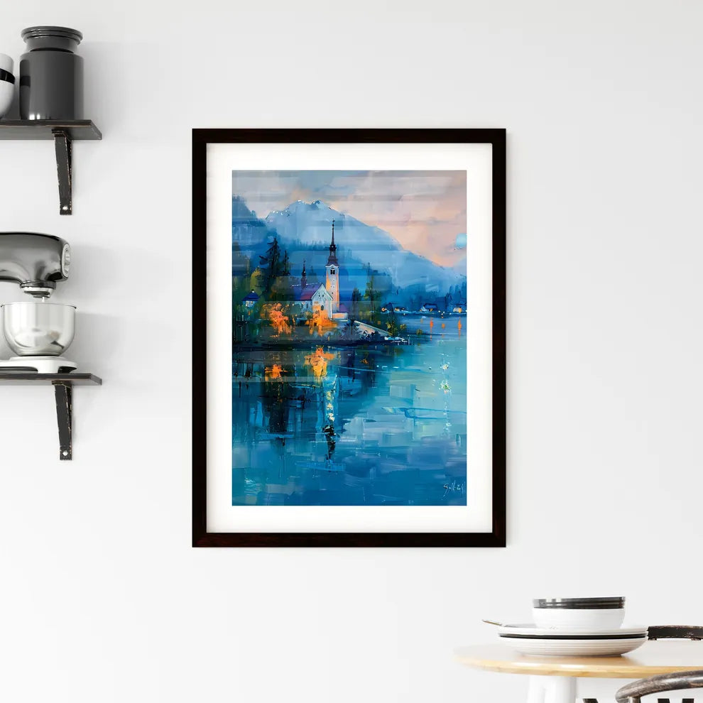 Vibrant Impasto Oil Painting of Bled Lake and Castle - Night Scene in Spring - Church on a Lake Custom Print