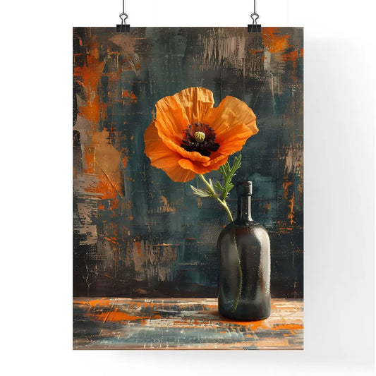 Artistic Orange Poppy Flower Painting in Vas Poster