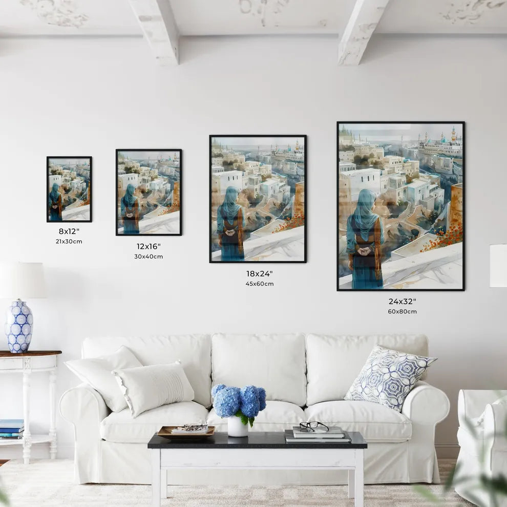 Modern Cityscape Painting: Urban Architecture, Marble Structures, Floral Garden, Figurative Woman, Terraced Landscapes Size Chart