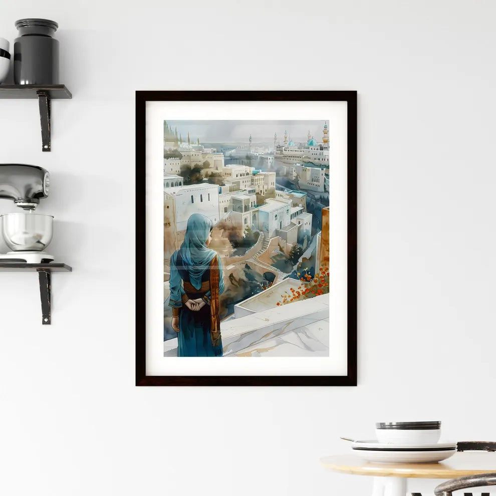 Modern Cityscape Painting: Urban Architecture, Marble Structures, Floral Garden, Figurative Woman, Terraced Landscapes Custom Print