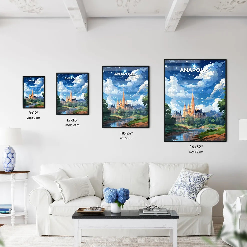 Anapolis Brazil Cityscape Painting Artistic Skyline Riverside Castle Trees Watercolor Vivid Colorful Default Title