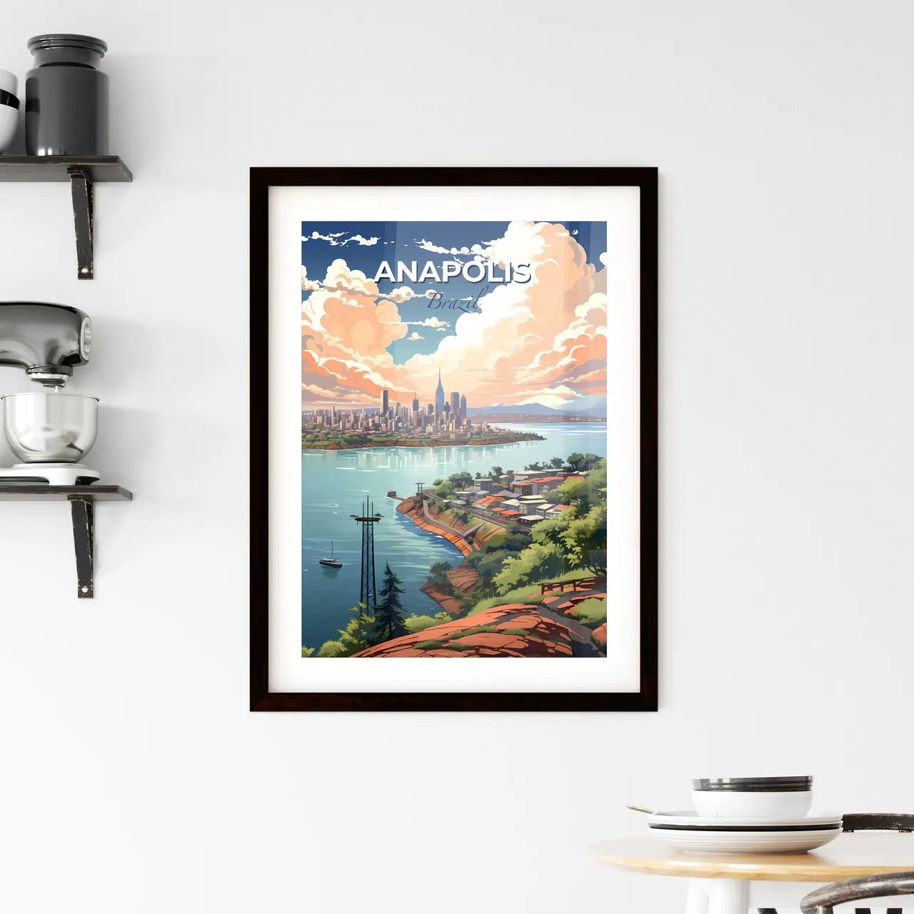 Anapolis Artistic Cityscape Painting, Brazil River Scene Urban Skyline Default Title