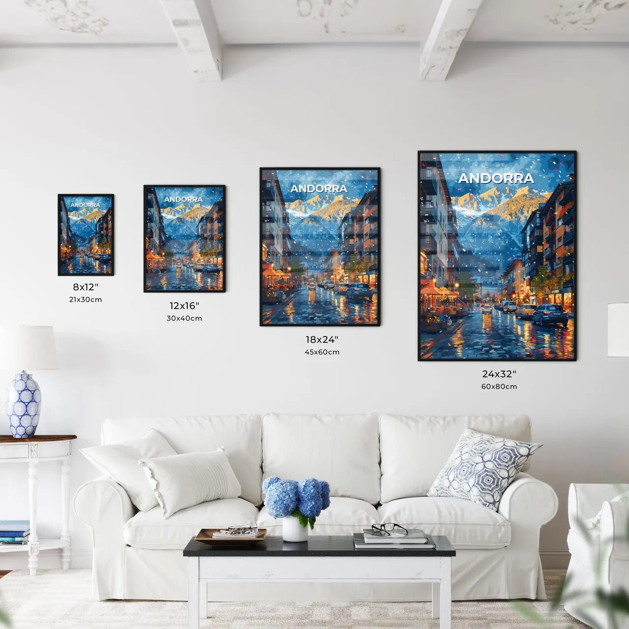 Vibrant Andorra Street Art with Mountain Panorama - Europe, Cityscape, Painting, Buildings Size Chart