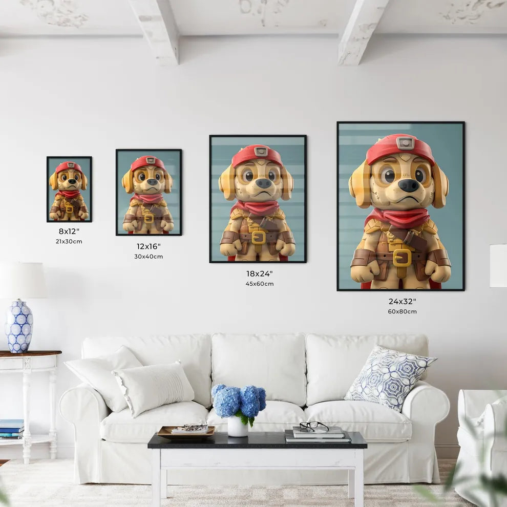 Vibrant 3D Character Art: Anthropomorphic Labrador Retriever Warrior with Vibrant Red Bandana and Scarf Size Chart