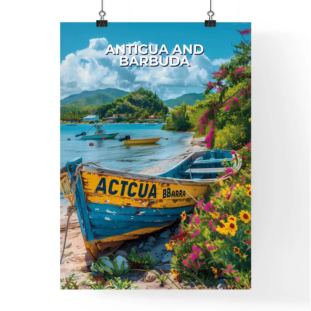 Vibrant Artistic Painting Depicting Antigua  Poster