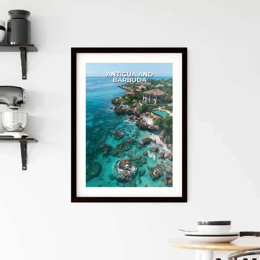 Painting of a House on a Rocky Beach in Anti Framed Print
