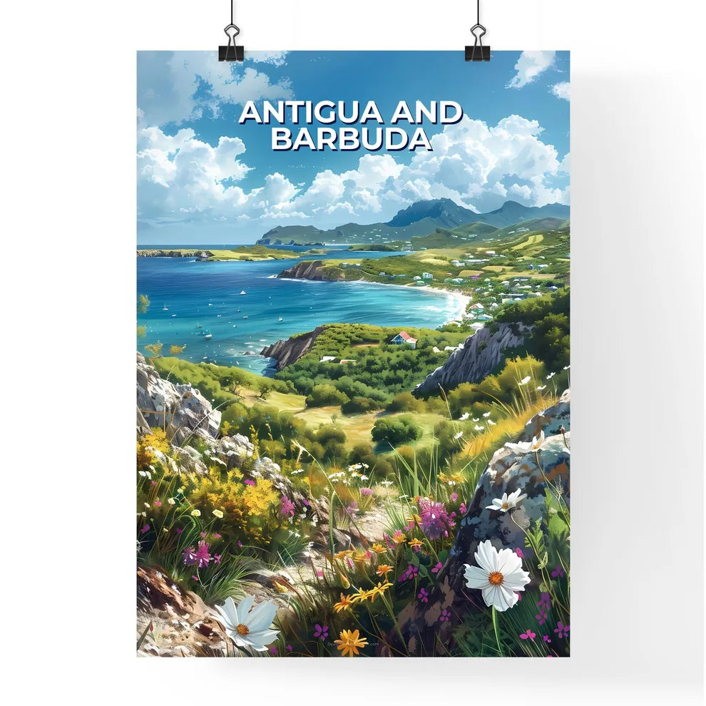 Beach and Town Painting Poster