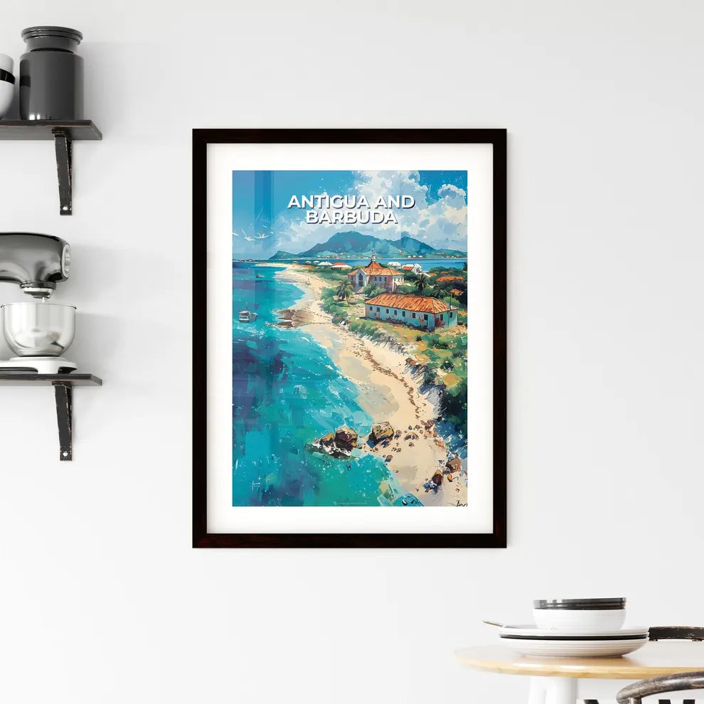Beachfront Painting Antigua Barbuda North America Building Boat Art Vibrant Custom Print
