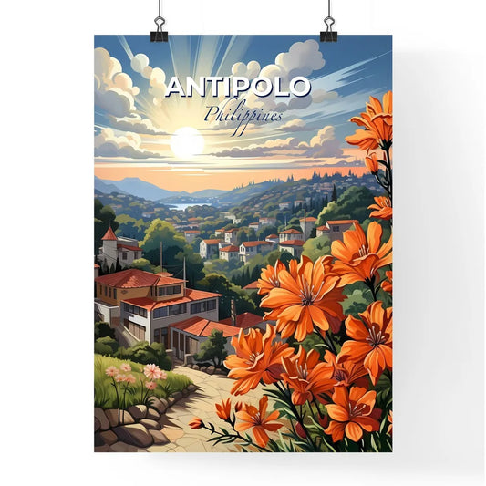 Painting of Antipolo Skyline, Philippines with Bright Flowers and Artistic Detail Default Title
