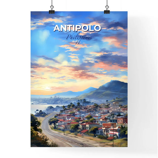 Vibrant Antipolo Philippines City Skyline Painting with Road and Mountains Panorama Artwork Default Title