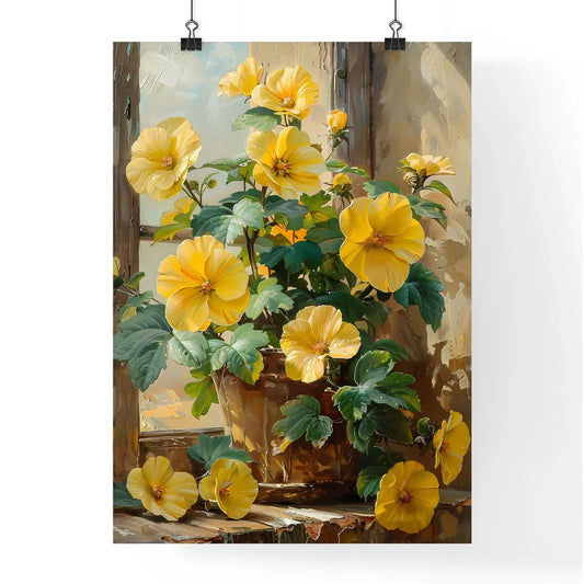 Bohemian Antique Oil Painting Yellow Flower  Poster