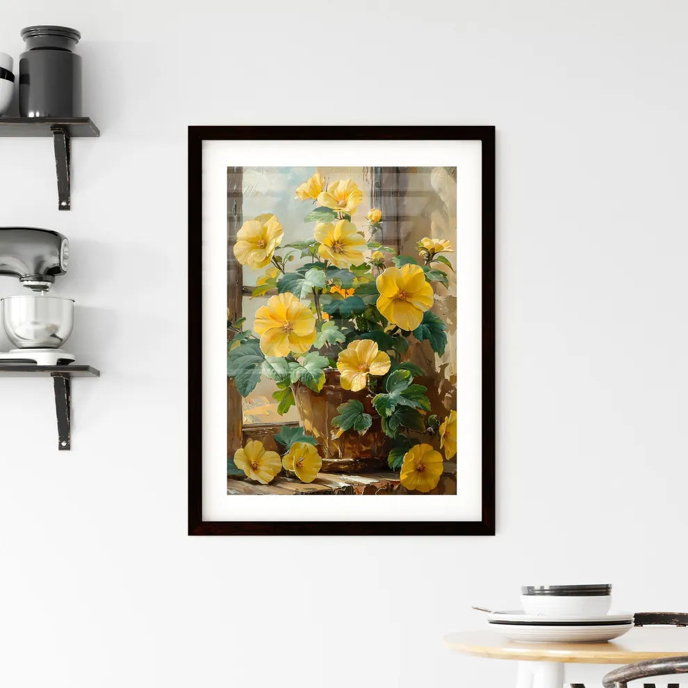 Bohemian Antique Oil Painting Yellow Flower  Framed Print