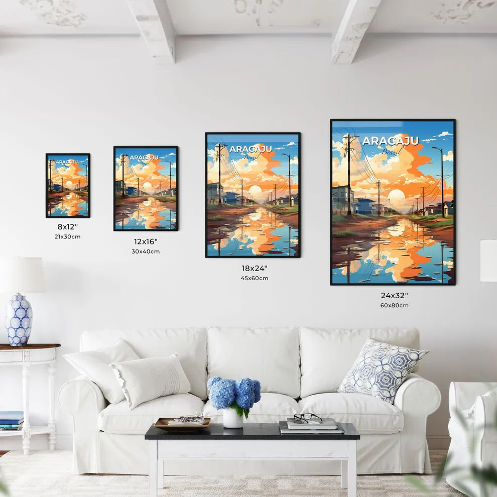 Aracaju Brazil Skyline Reflection Painting Water Puddle Houses Utility Lines Default Title