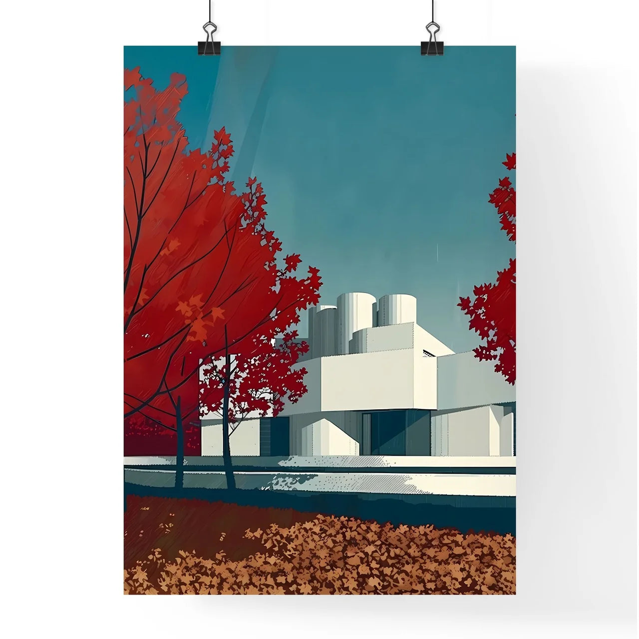 Abstract Architecture Poster Design Bauhaus Minimalist Building Painting Red Leaves Poster