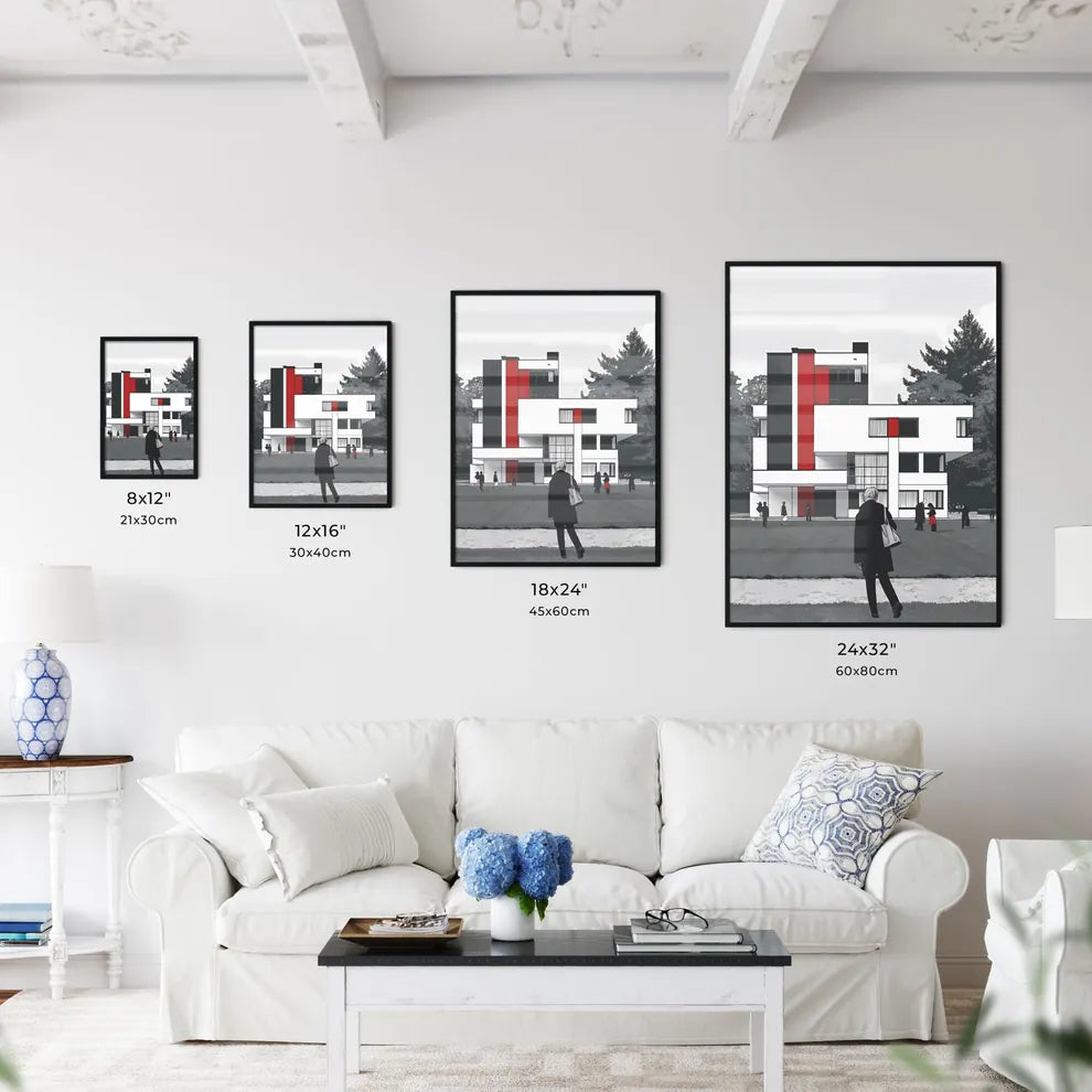 Black and white bauhaus minimalist poster design architecture city people building painting art vibrant Size Chart