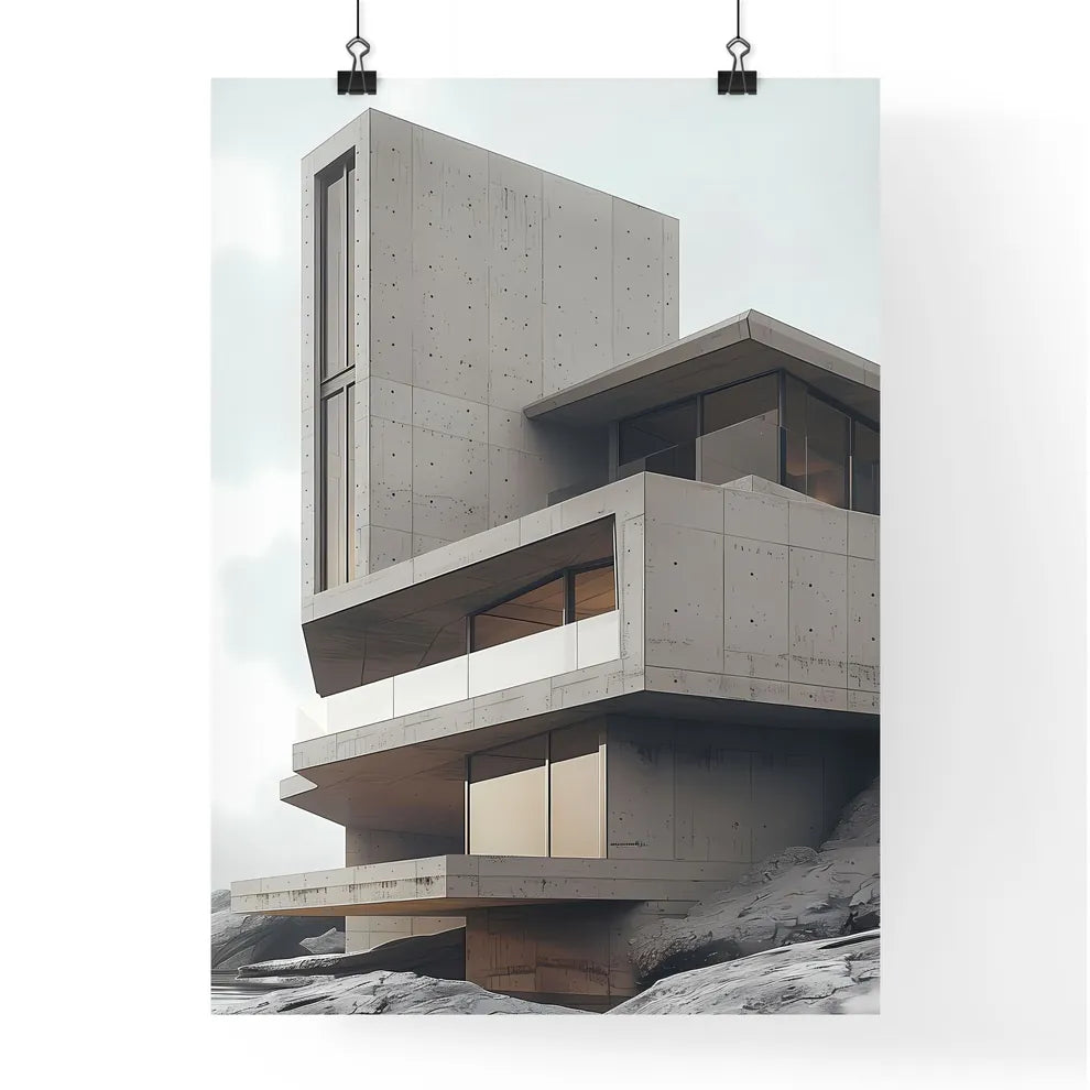 Minimalist Building Art - Vibrant Painting on a Scenic Hilltop Poster