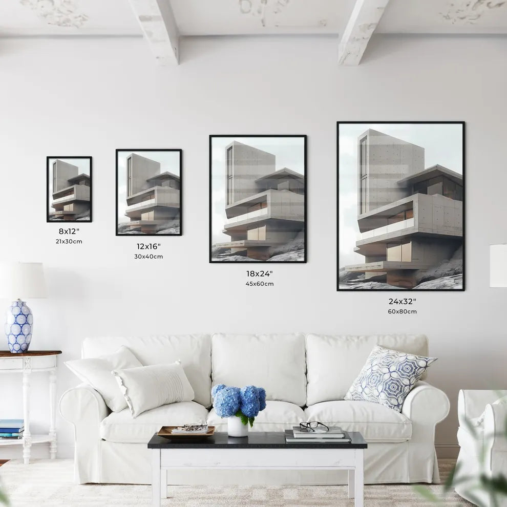 Minimalist Building Art - Vibrant Painting on a Scenic Hilltop Size Chart