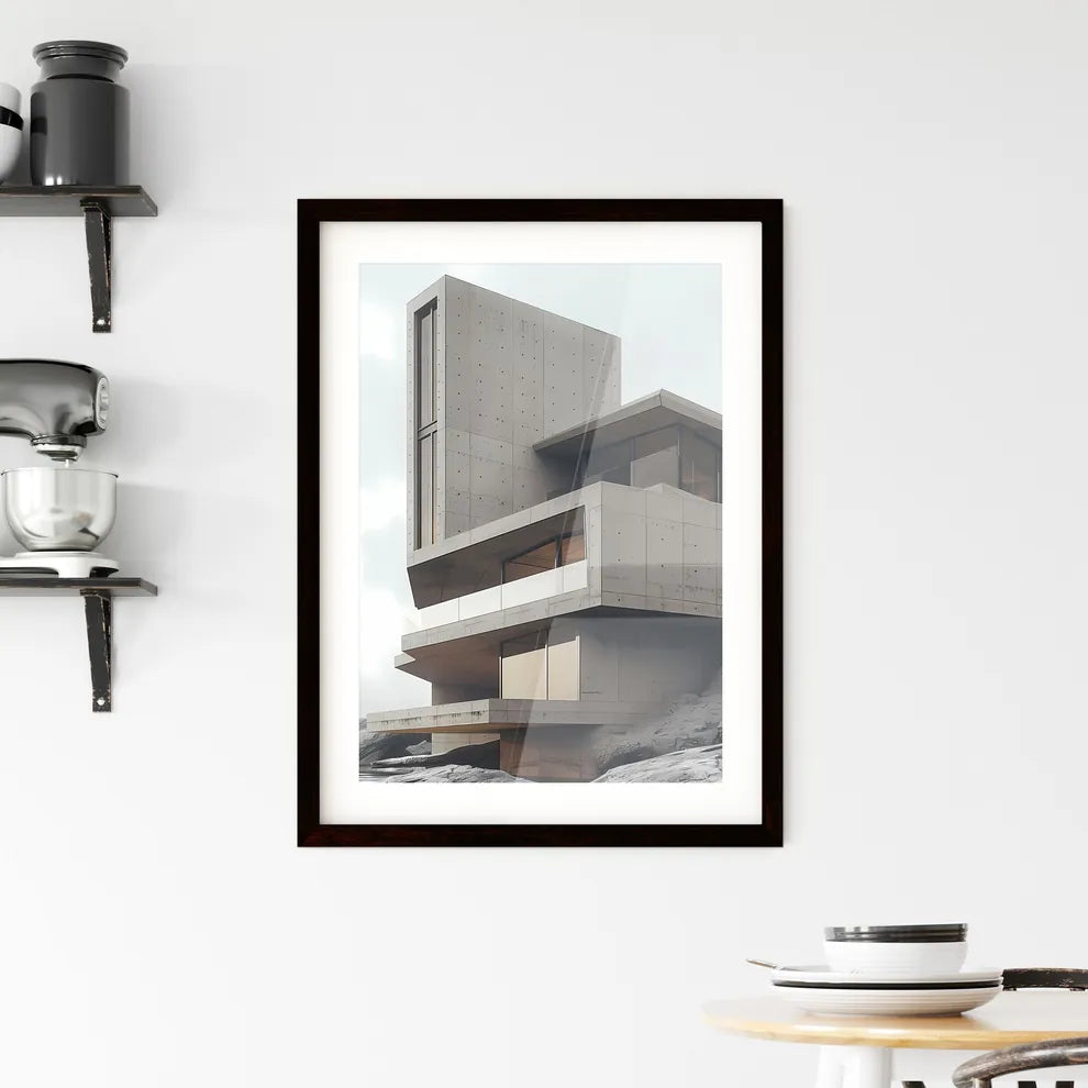 Minimalist Building Art - Vibrant Painting on a Scenic Hilltop Custom Print