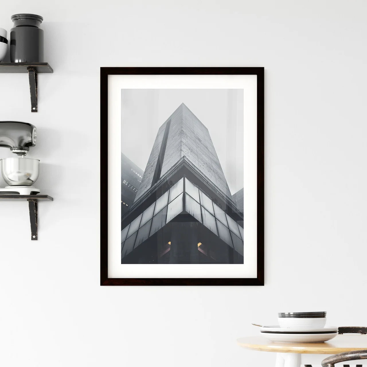 Vibrant minimalist art print featuring a striking urban cityscape from a unique low-angle perspective Custom Print