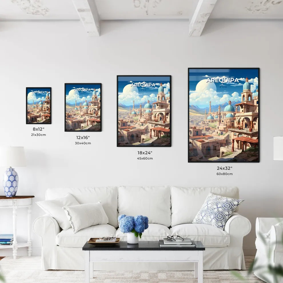 Artful City Skyline of Arequipa Peru with Azure Domes and Mountain Peaks Default Title