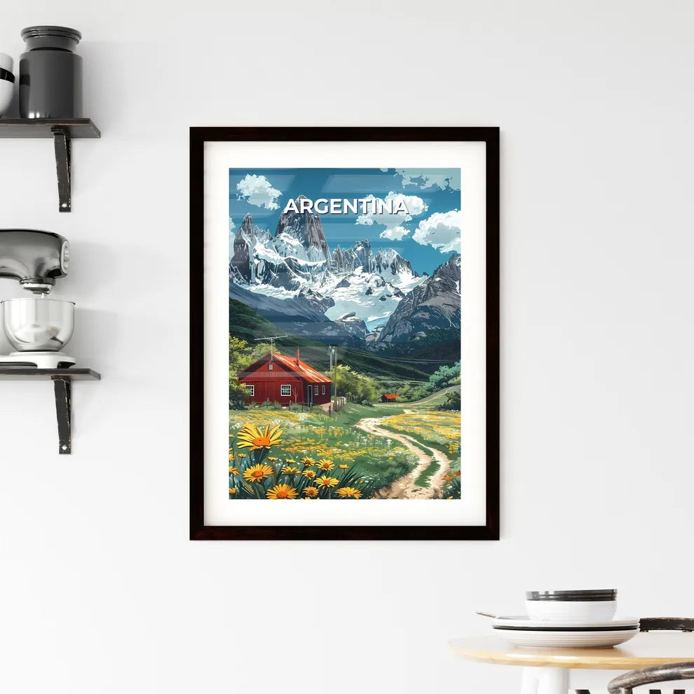 Vibrant Painting of a Red House Amidst Flowers in Argentina's Scenic Landscape Custom Print