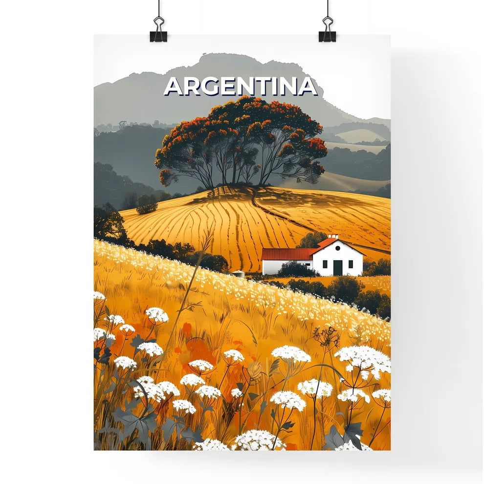 Vibrant Painting of House Amidst Colorful Fi Poster