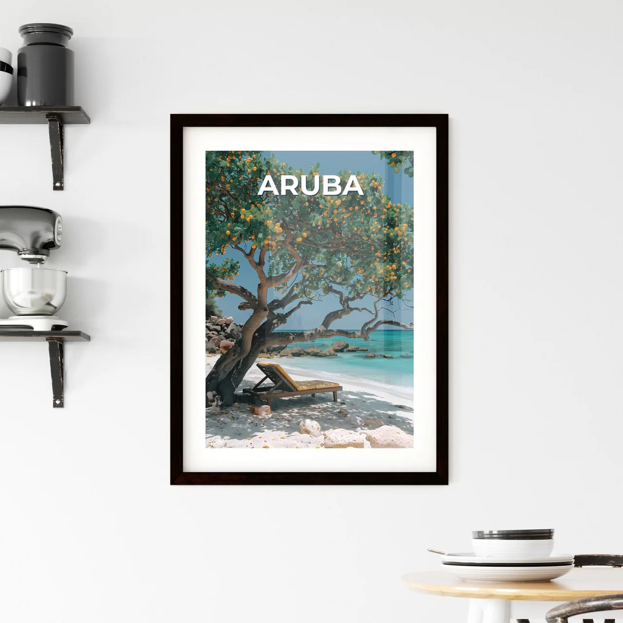 Vibrant Painting of Chair Under Tree on Scen Framed Print