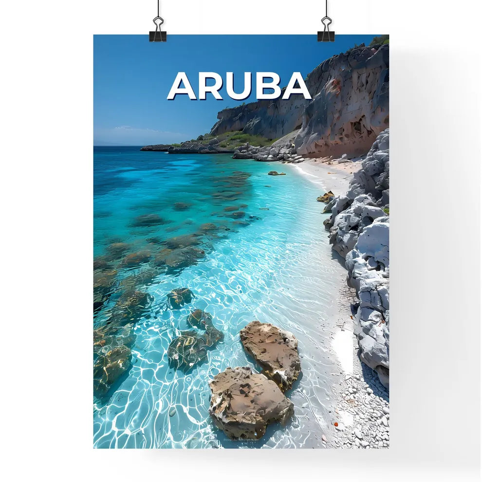 Artful Seascape Painting of Rocky Beach in A Poster