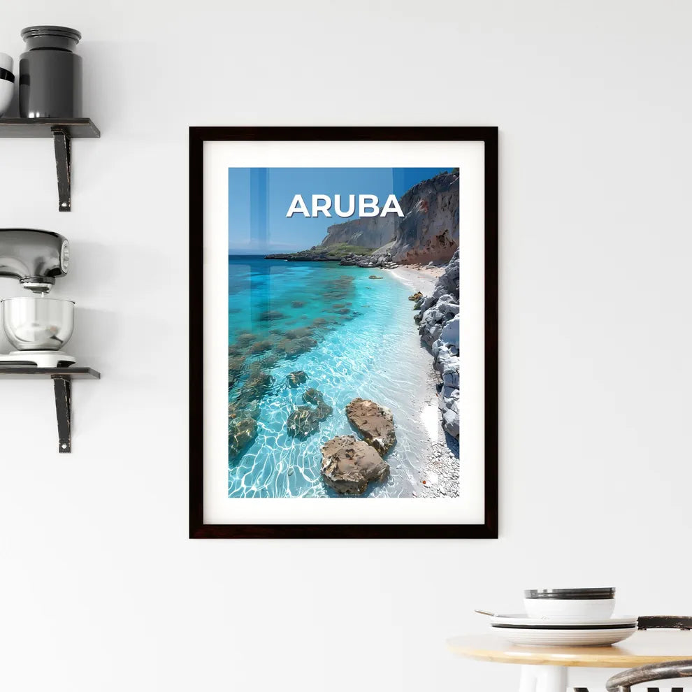 Artful Seascape Painting of Rocky Beach in A Framed Print