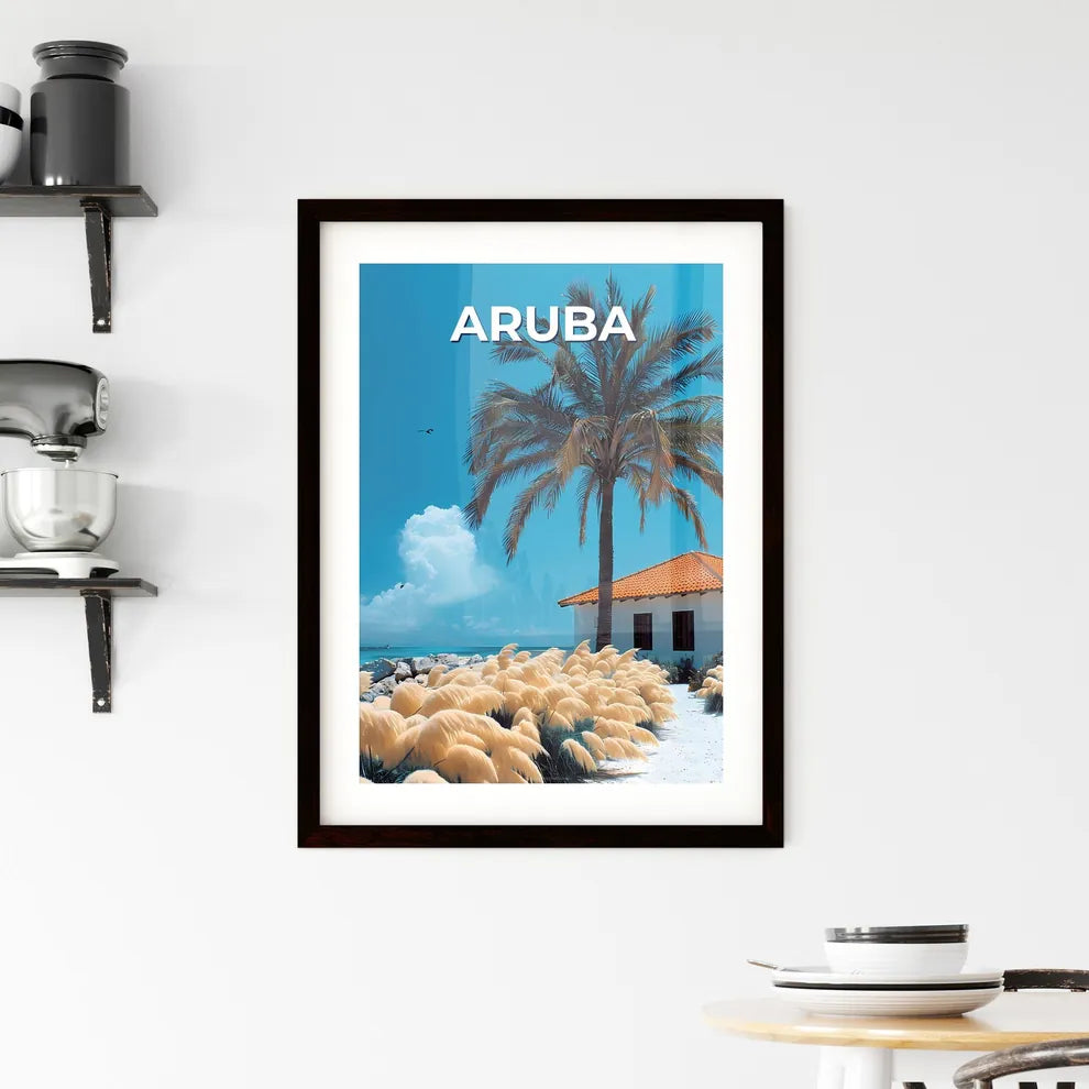 Aruba Palm Tree House Painting North America Framed Print