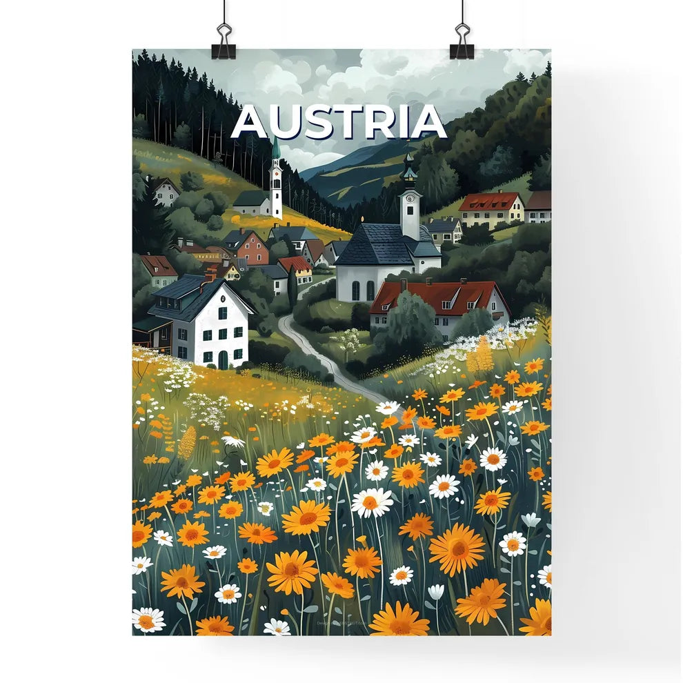 Picturesque Village Artwork Austria Europe Flowers Painting Art Poster