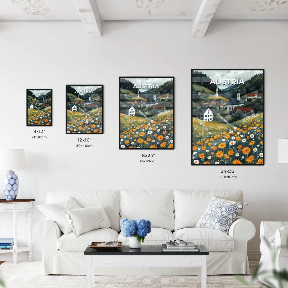 Picturesque Village Artwork Austria Europe Flowers Painting Art Size Chart