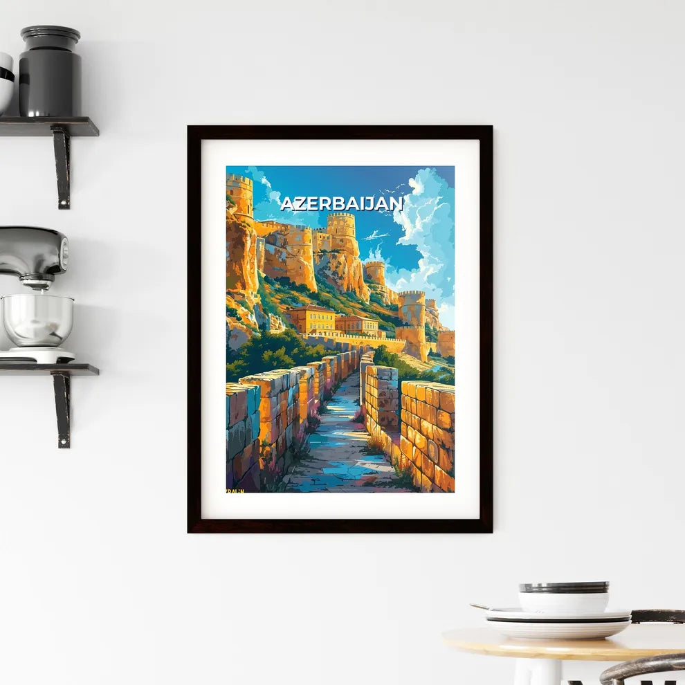 Artistic Stone Castle Wall Painting, Vibrant Azerbaijan European Architecture Custom Print