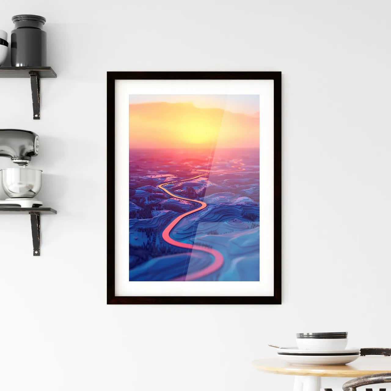 Artful River Valley Painting Framed Print