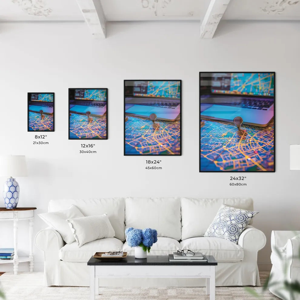 City Map and Laptop Digital Painting - Kitchen Hangings