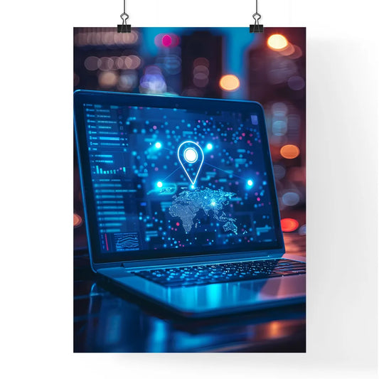 Modern map on laptop screen Poster