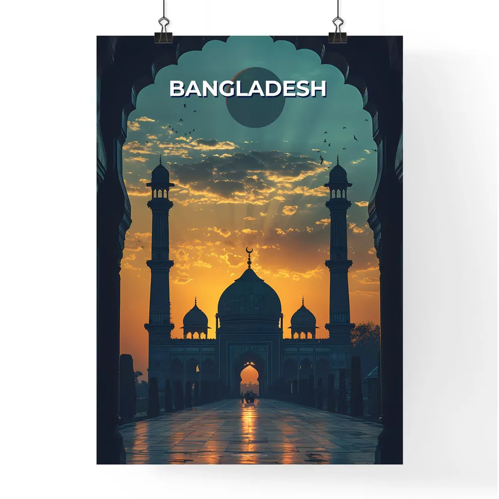 Colorful Bangladeshi Tower Painting, South Asian Art, Moonlit Sky, Architectural Artwork, Cultural Symbolism Poster