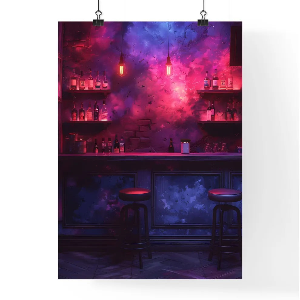 Vibrant painting of a bar counter with stool Poster