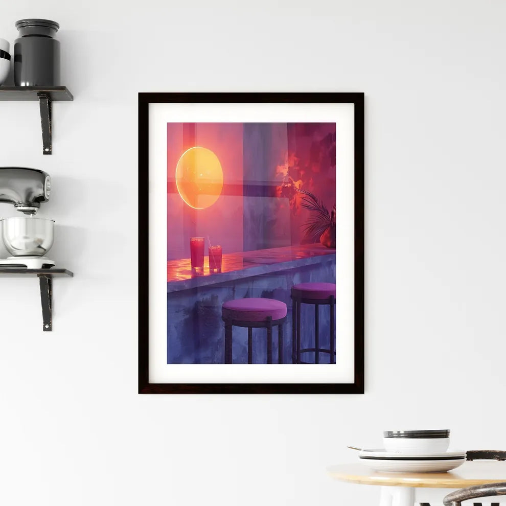 Abstract Art Depiction of a Bar Setting with Framed Print