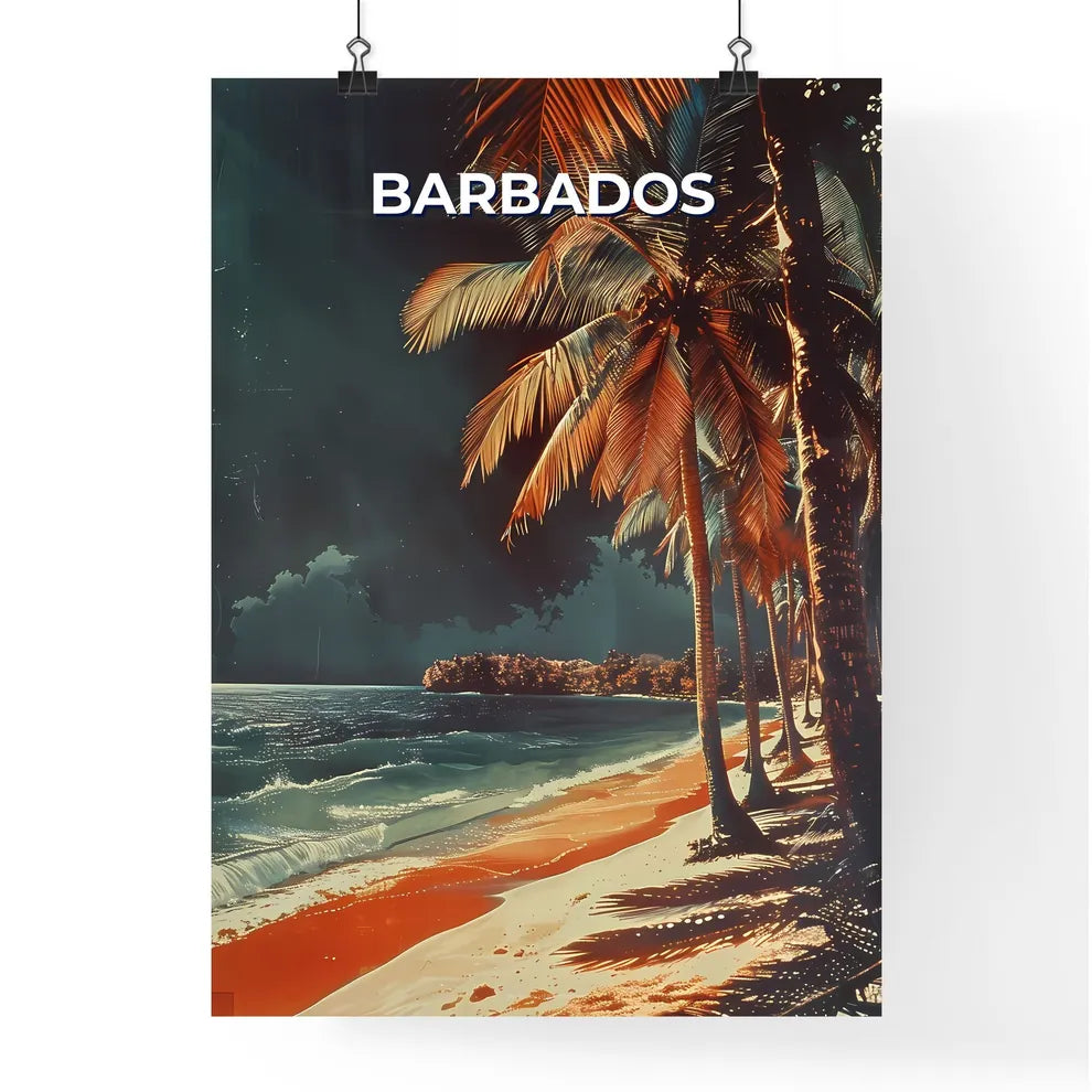 Vibrant Painting of Beach Scene in Barbados Poster