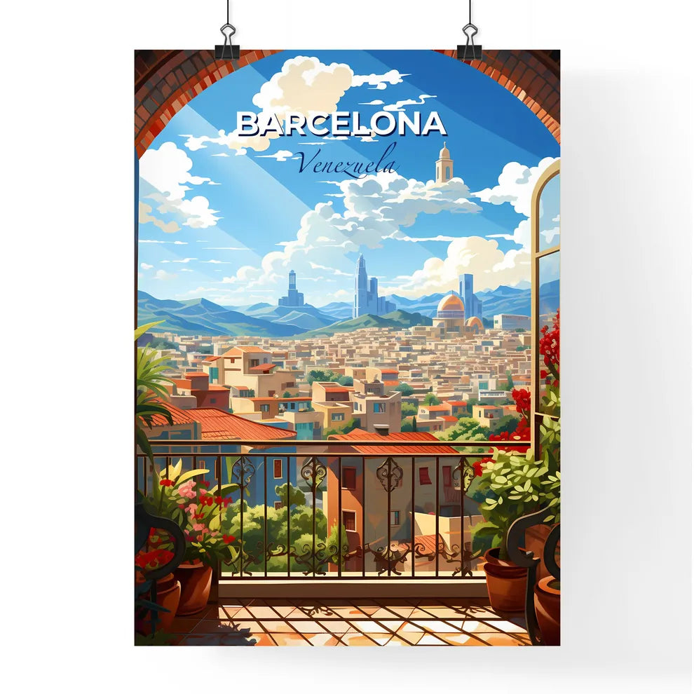 Vibrant Art Deco Cityscape Canvas - Barcelona Venezuela Skyline from a Balcony Perspective Default Title