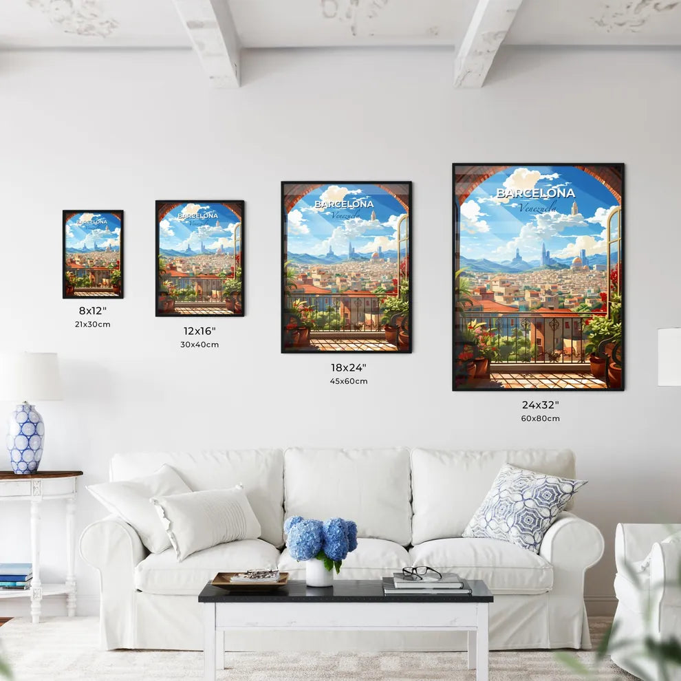 Vibrant Art Deco Cityscape Canvas - Barcelona Venezuela Skyline from a Balcony Perspective Default Title