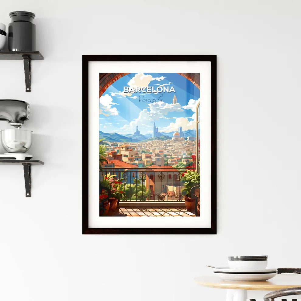 Vibrant Art Deco Cityscape Canvas - Barcelona Venezuela Skyline from a Balcony Perspective Default Title