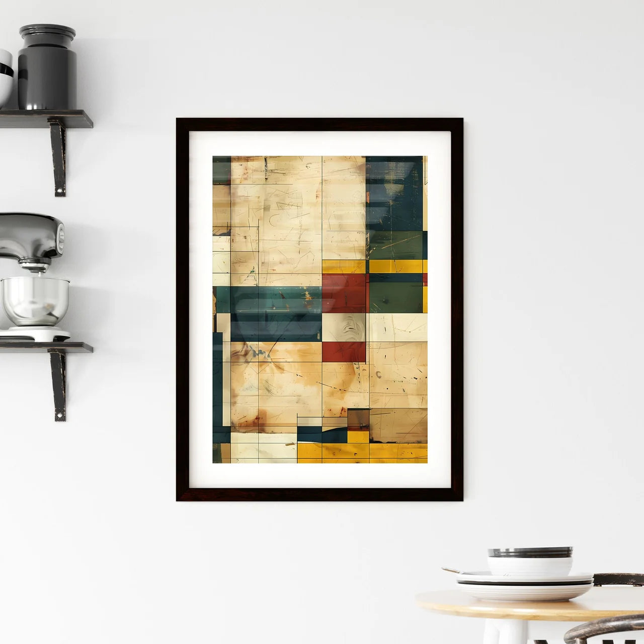 Abstract Bauhaus Wall Art - Vibrant Squares  Framed Print