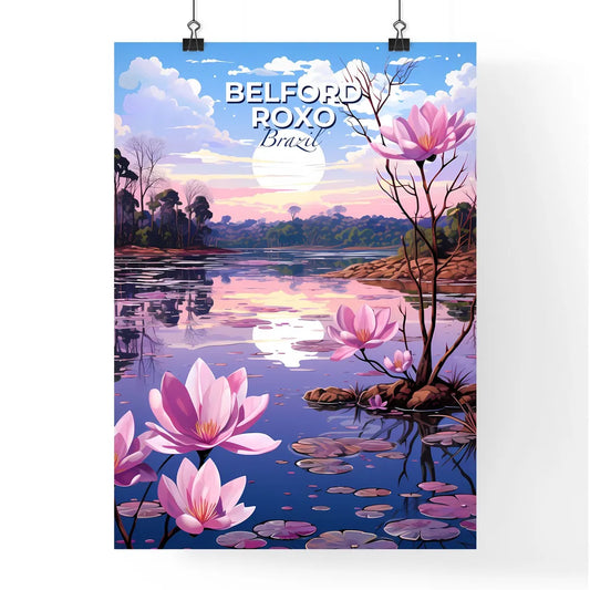 Vibrant Pink Floral Lake Painting: Belford Roxo Brazil Skyline Cityscape Default Title