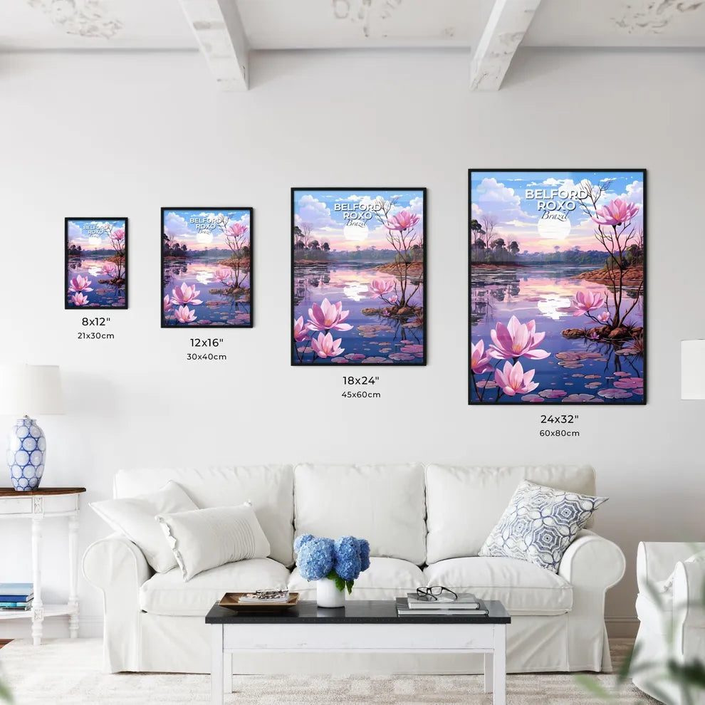 Vibrant Pink Floral Lake Painting: Belford Roxo Brazil Skyline Cityscape Default Title