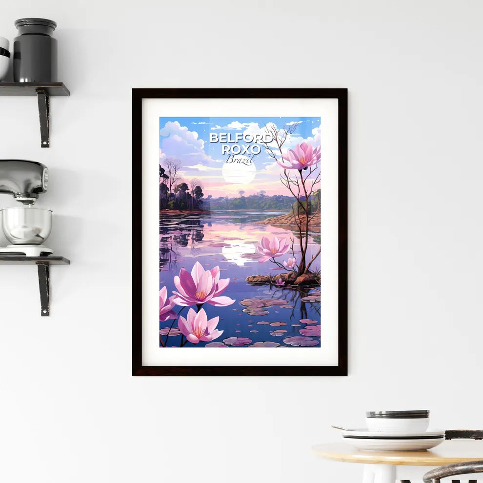 Vibrant Pink Floral Lake Painting: Belford Roxo Brazil Skyline Cityscape Default Title