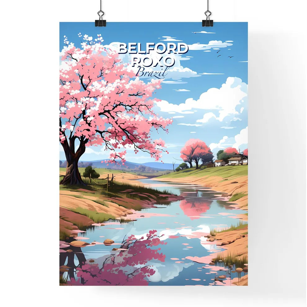 Belford Roxo Brazil City Skyline Painting River Field Tree Houses Vibrant Art Default Title